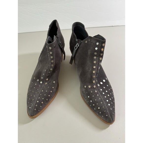 1. STATE LOKA Gray Suede Leather Studded Embellished Zip Ankle Boots Size 8 EUC - Picture 1 of 12
